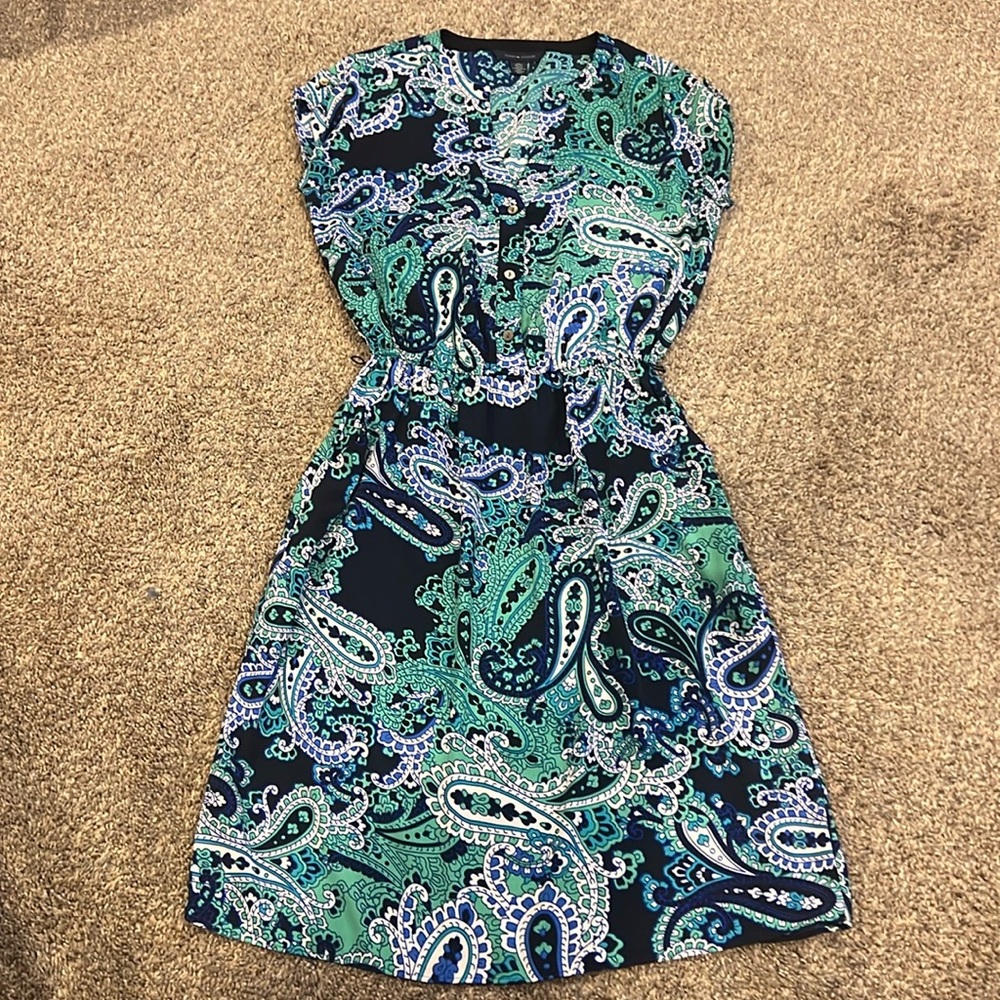 Tommy Hilfiger Women's Dress Size XS Blue/Kelly Green Paisley 100% Polyester